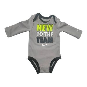 Nike baby Gray and Neon Yellow Bodysuit DRI-FET 3M “New to the Team” print